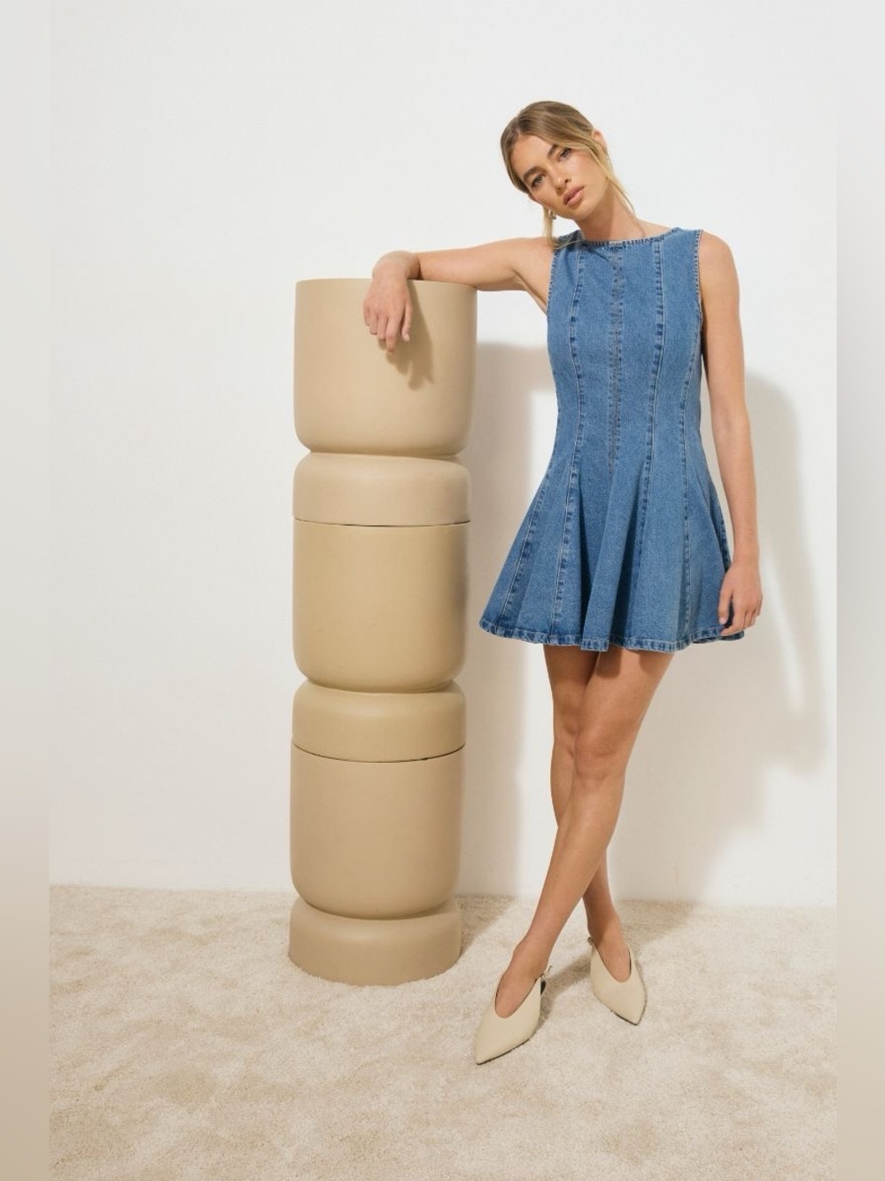 Mon Renn Nomada Denim Mini Dress Mid Indigo $219 Size Small